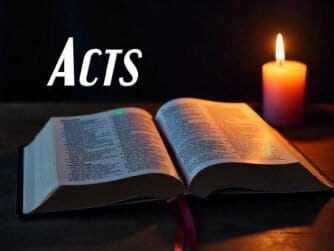 Open Bible with candle for King James Audio Reading of Acts.