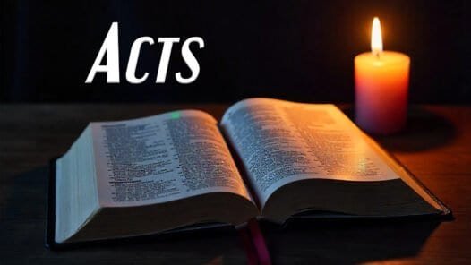 Open Bible with candle for King James Audio Reading of Acts.
